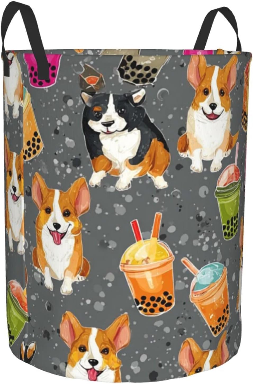 Laundry Basket Waterproof Laundry Hamper for Bathroom Cute Corgi Laundry Baskets Circular Storage Basket with Handles Lightweight Dirty Clothes Hamper for Bedroom Dorm