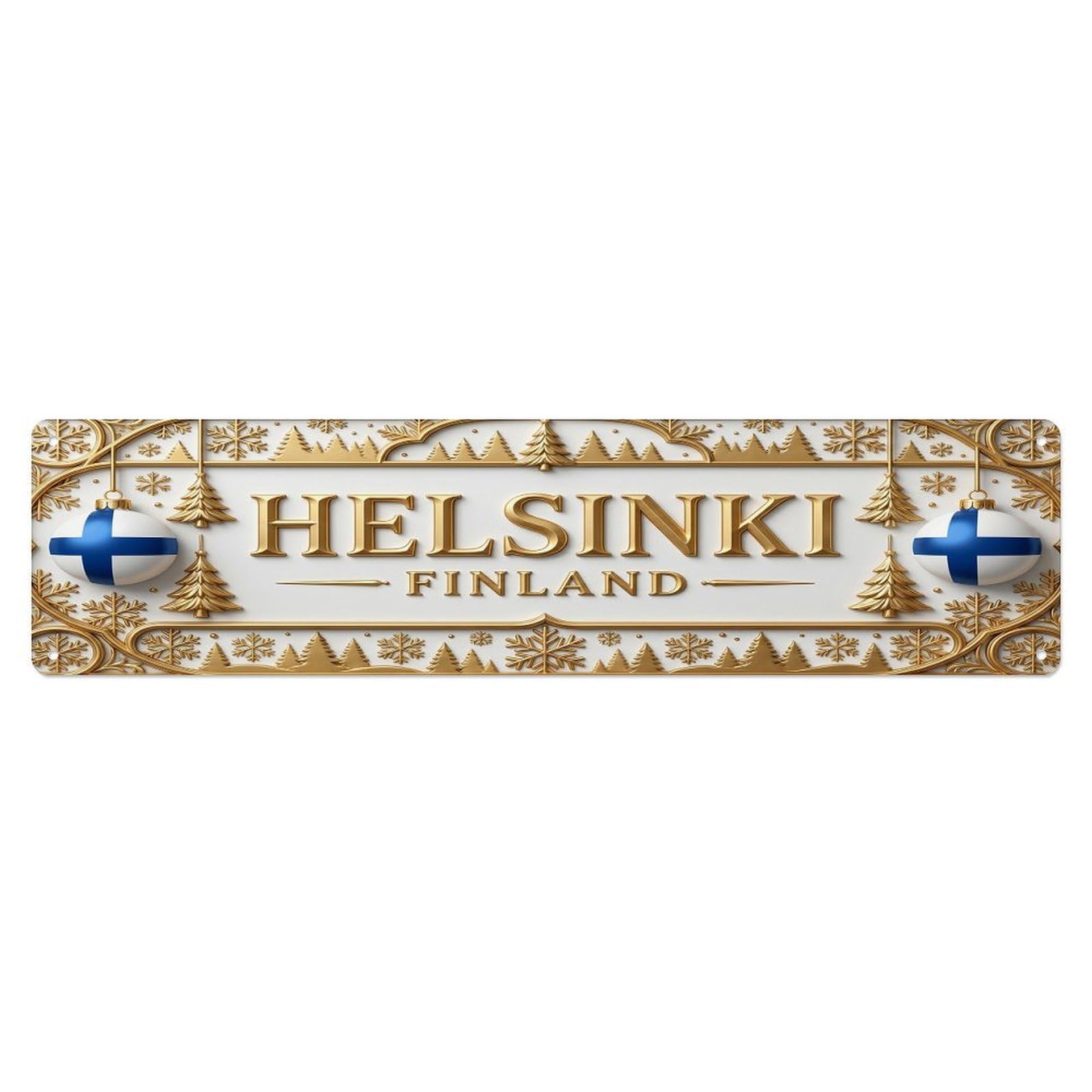Olhnbad 4X16inch(10X40cm) Vintage Helsinki Finland Flag Pattern Metal Tin Sign