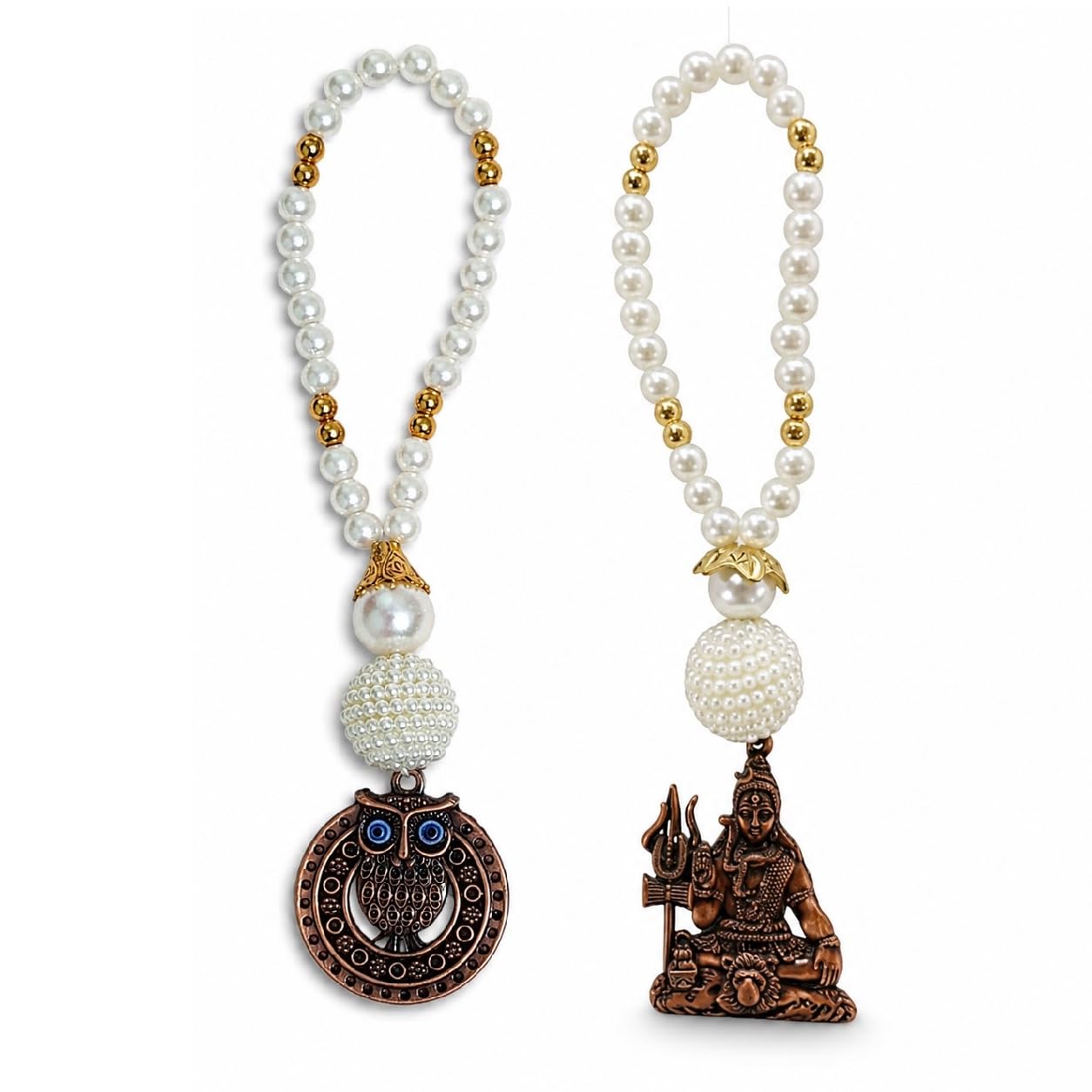 Adhvik Combo of Evil Eye Protection Charm Metallic Owl & Shiv ji | Car Dashboard Rear Mirror Home Entrance Wall Balcony Office-image-1