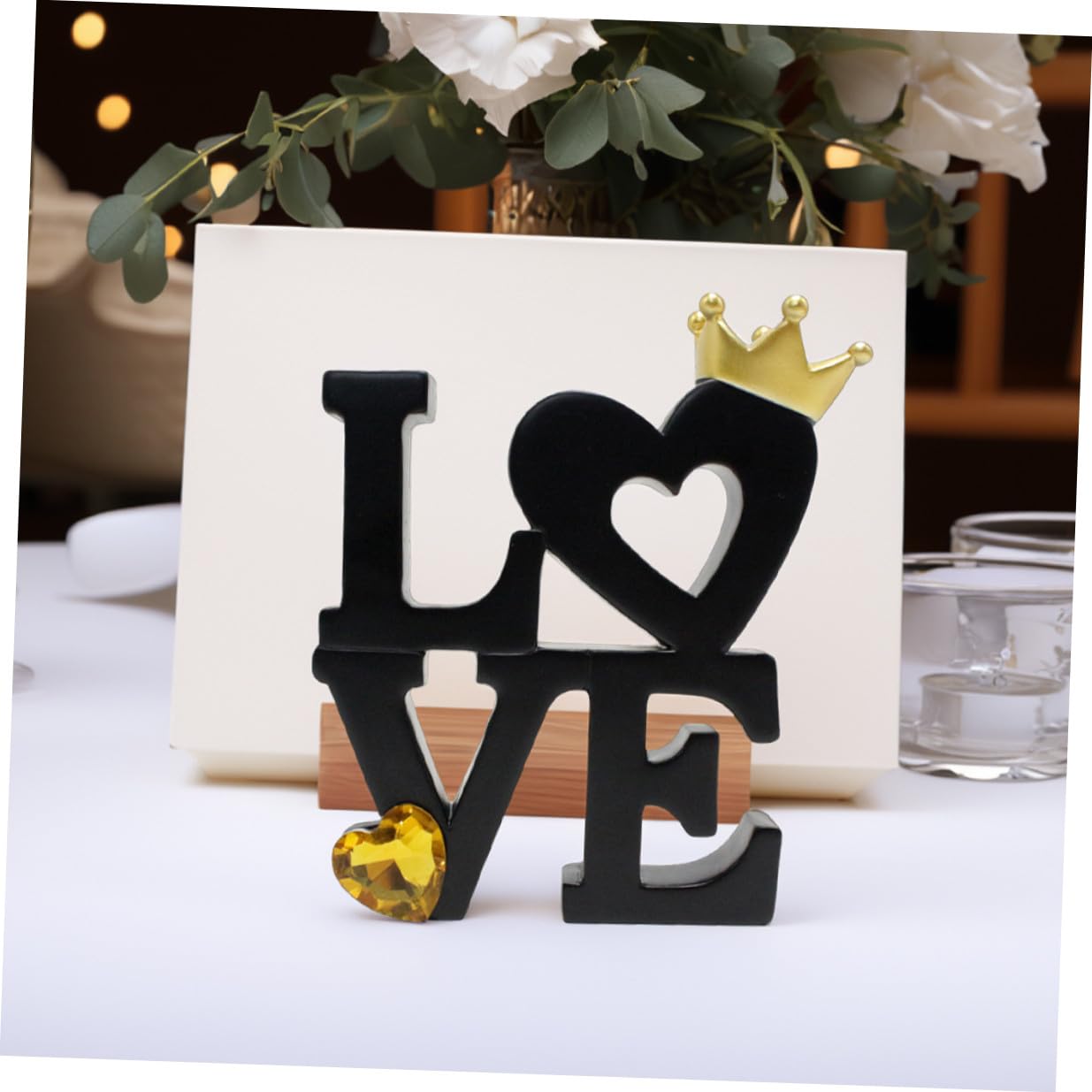 VICASKY Cartello da Tavolo Scritta Love in Legno Nero Decorazione da Tavolo Romantica per Matrimoni e San Decorazioni da Cucina Artigianali per Arredamento Casa