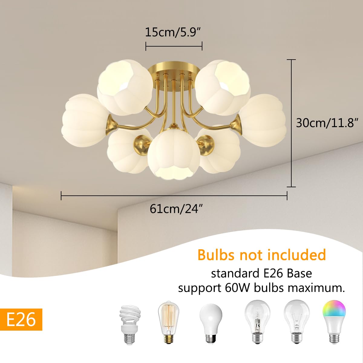 Qufute 7-Light Glass Ceiling Light Gold Chandelier Modern Flush