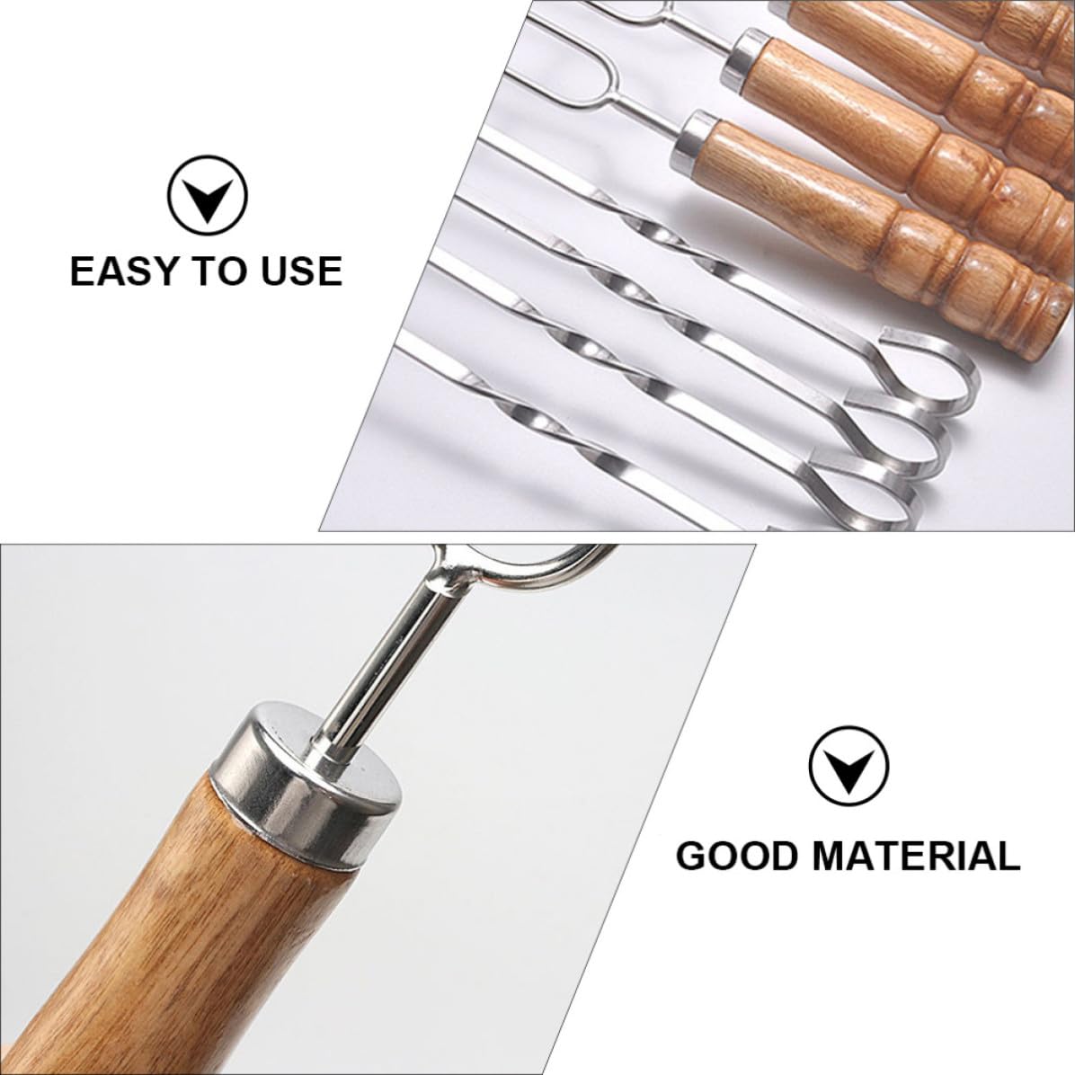 ERINGOGO 10 Piezas Brochetas de Acero Inoxidable para Barbacoa, Palitos de Barbacoa, Mango de Madera, Negro, con Bolsa de Almacenamiento, para Fiestas y Uso Diario