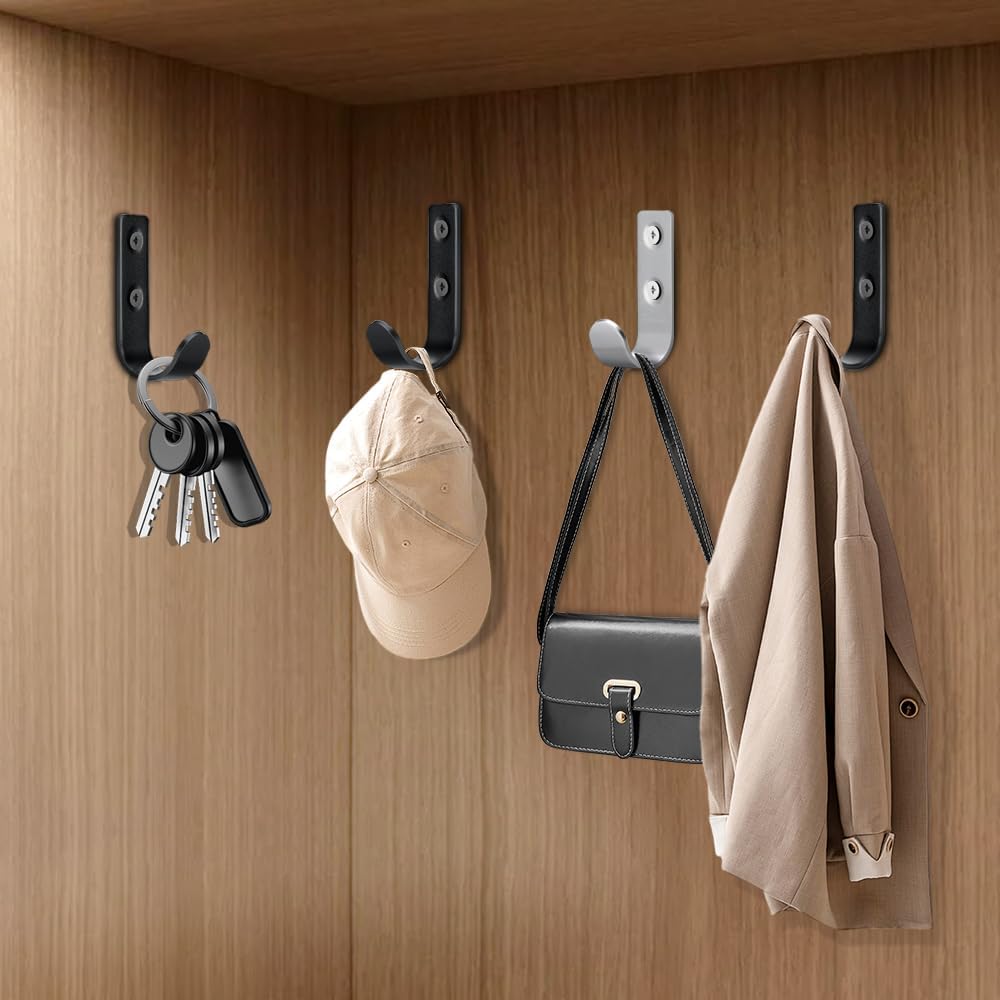 15 Pack U Shaped Wall Hooks for Hanging Coats Bags and Keys, Single Robe & Towel Hooks Stainless Steel Utility Hooks for Hats Indoor Outdoor. Matte Black.