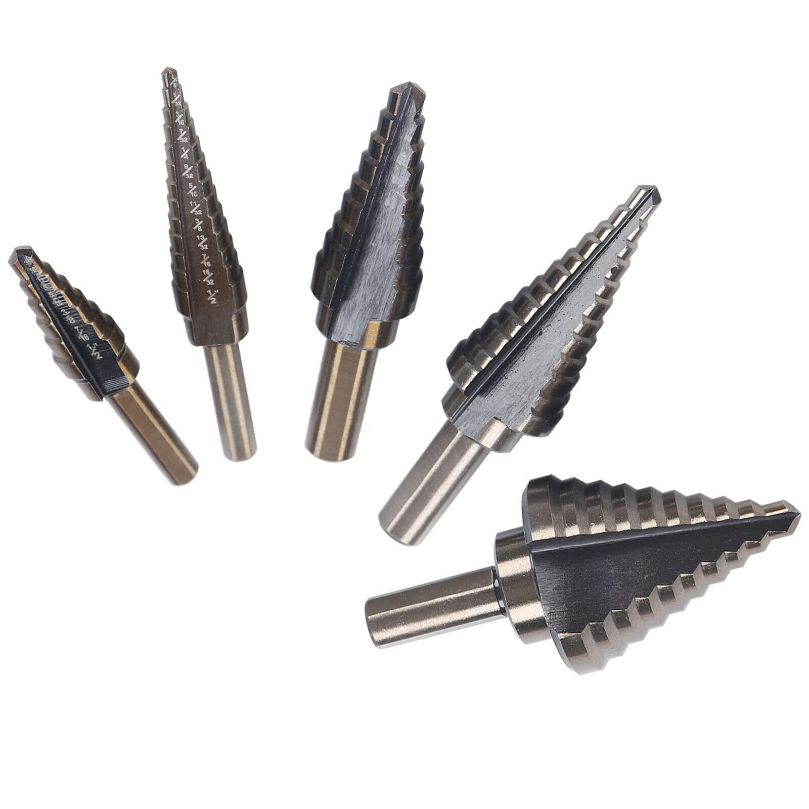 Juego de 5 brocas escalonadas HSS de cobalto profesional para acero inoxidable, metal, madera y plástico.
