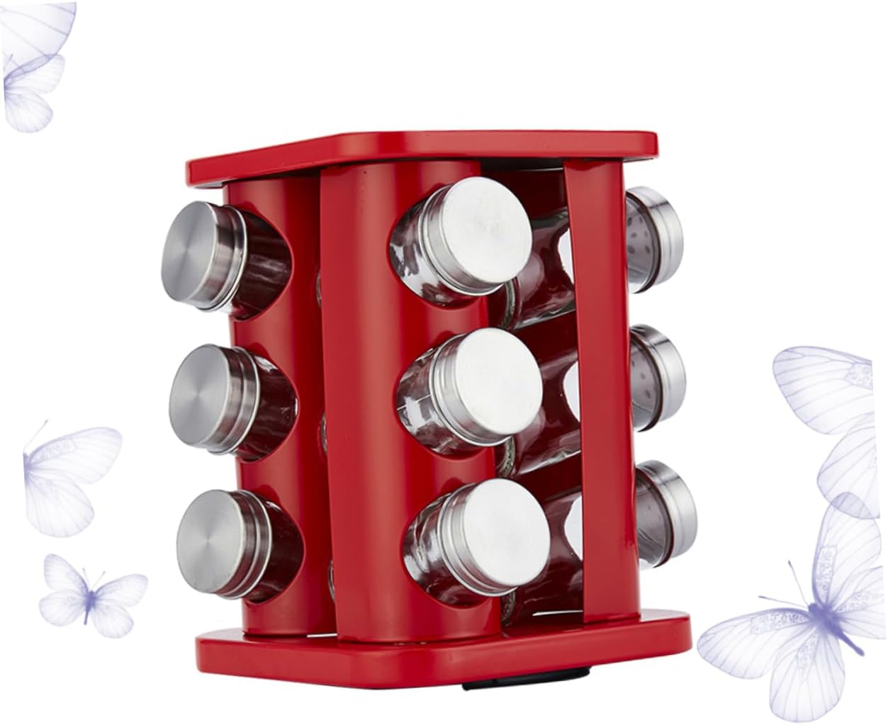 PRETYZOOM 12pcs Seasoning Bottles Spices Set Turnable Holder Stainless Steel Glass Material