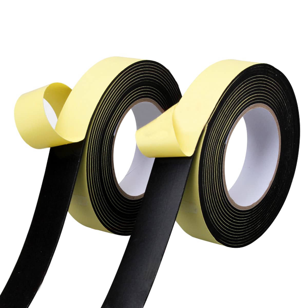 Unifizz Lot de 2 rouleaux de ruban adhésif simple face en mousse - 6 mm d'épaisseur - 5 m de long - 25 mm de large - Pour isolation de fenêtre et de porte - Noir