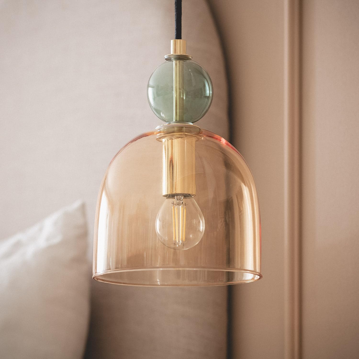 LEDKIA LIGHTING Lampada a Sospensione Metallo e Vetro Mono-Baudelaire Ambra E14