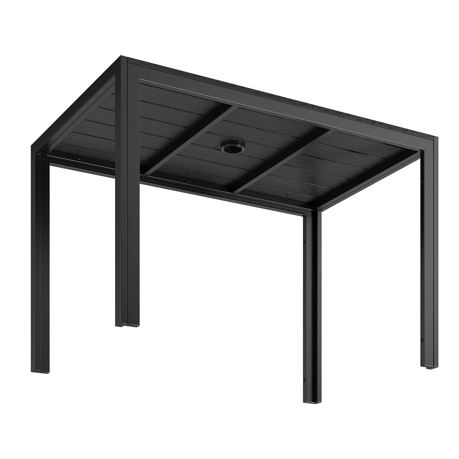 LIFERUN Tavolo da Giardino con Foro per Ombrellone 110x70 cm | Tavolo da Esterno Balcone Rettangolare in Alluminio e WPC per 4-6 Persone, Resistente alle Intemperie, Nero