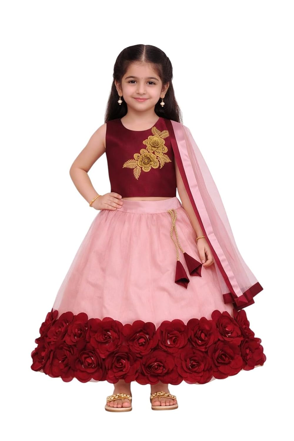 satyamfab Girls Lehenga Choli Set with Dupatta, 3D Rose Border Skirt, Floral Embroidered Crop Top, Festive Ethnic Wear - Review, Price and Buying Guide