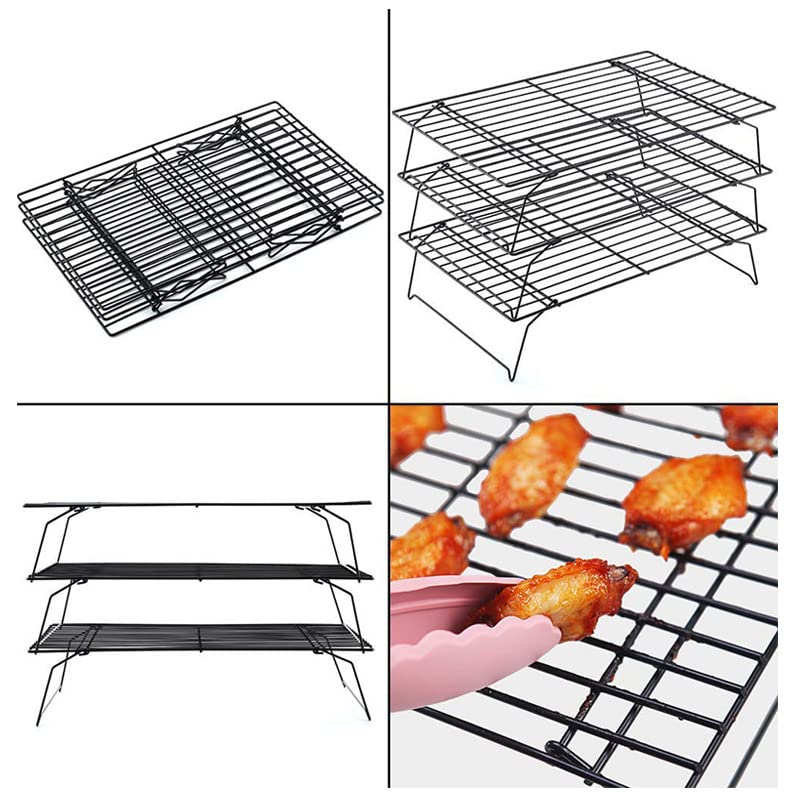 Acobonline Grille à Pâtisserie, Volette, 3 niveaux, Aluminium, Noir, Anti-Adhérent - À utiliser individuellement ou à empiler pour économiser de l'espace dans la cuisine. Noir - Image 5