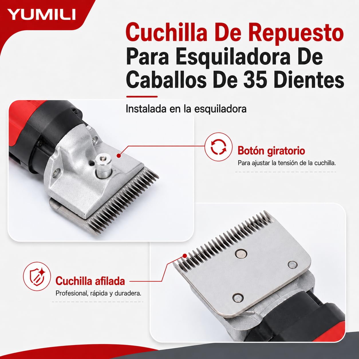 Cuchillas de Esquiladora Caballos, 35 Dientes Horse Clipper Blade, Juego de Repuesto para Esquiladoras de Caballos de Carburo, para Caballos, Vacas, Cabras, Otros Animales con Pelaje Grueso, Diseñadas
