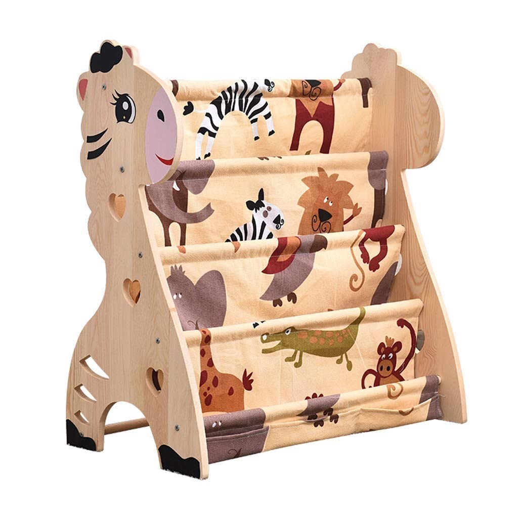 Tingting1992Bookshelf Wooden Sling Bookcase Natural Color Sturdy Canvas Fabric Cute Animal Pattern Tot Tutors Kids Book Rack Storage Bookshelf Kids Bookshelf Young Reader Support Shelves