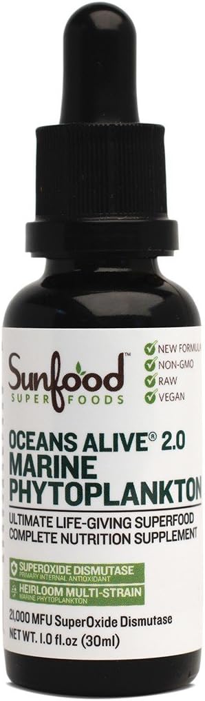 Sunfood Marine Phytoplankton Supplement - Pure Ocean Mineral Drops for Men & Women with Magnesium & Superoxide Dismutase, SOD, Cell Food, Natural Energy & Focus - 1 Fl Oz Dropper (30 Servings)