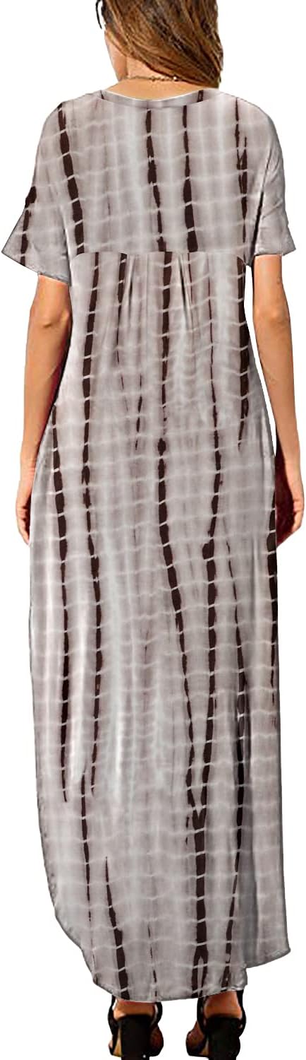 HUSKARY Women's Summer Maxi Dress Casual Loose Pockets Long Dress Short Sleeve Split Maxi Dresses - Image 2