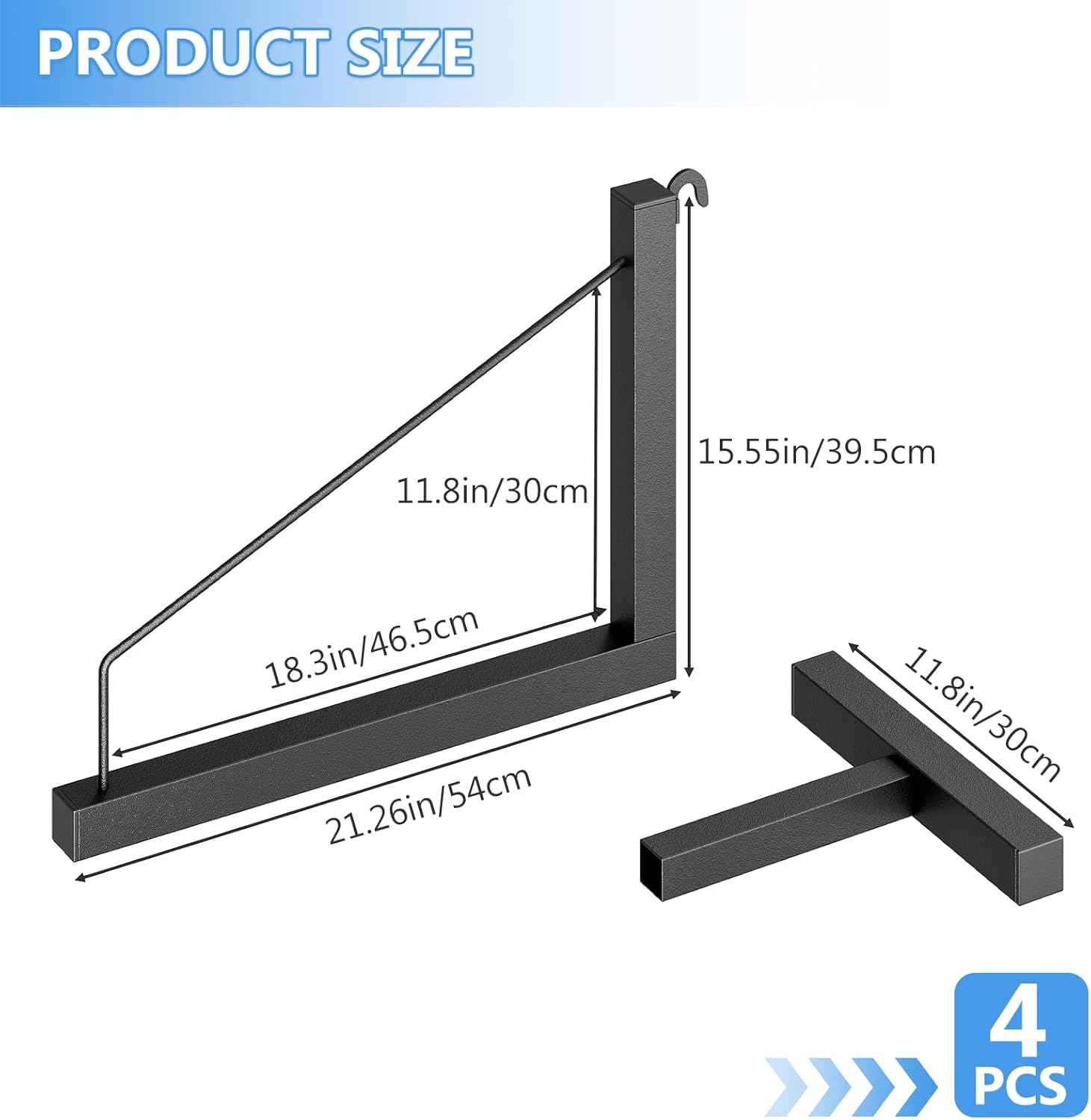 4 Pack Shipping Container Shelving Brackets with Hooks, 21.3"(D) x15.5(H) Heavy Duty Steel Cargo Container Shelf Brackets, No-Drill Storage Shelves for Conex Containers, Easy to Hang and Remove
