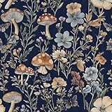 Froluya Mushroom Wallpaper Peel and Stick Dark Blue Floral Contact Paper 16.9