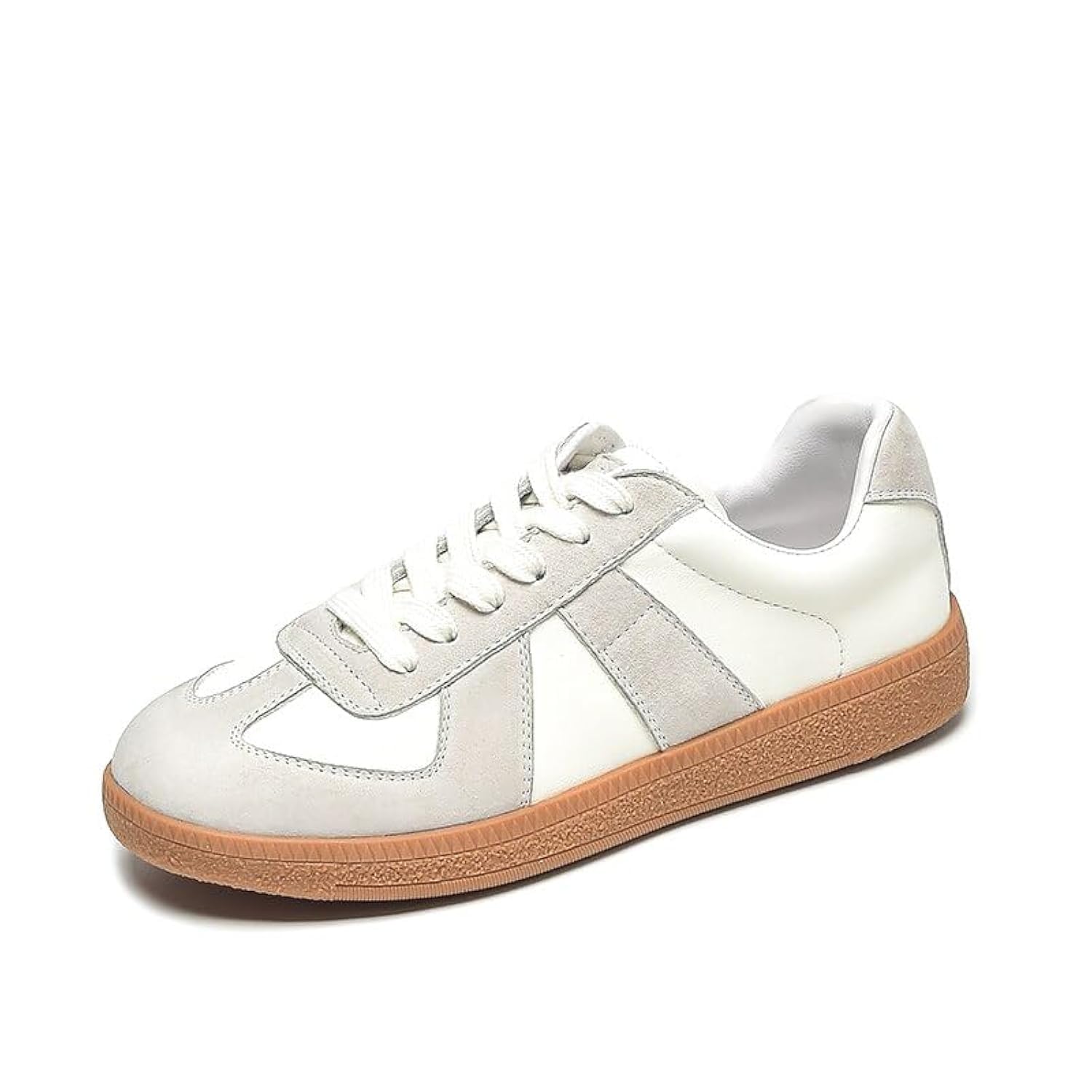 BEAU TODAY Fashion Sneakers Women, Leather Flat Sneakers, Casual Lace Up Retro Comfortable Shoes for Tennis Walking Runnig Trainer