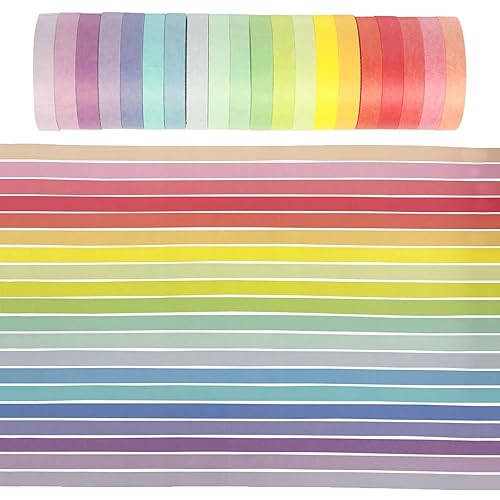 Juego de 20 rollos de cinta adhesiva Washi de 0.295 in, 328 pies, juego de cintas Washi de colores arcoíris pastel de colores delgados y finos,