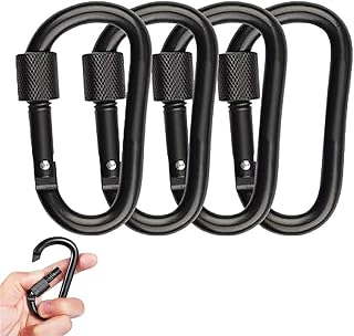 4 mosquetones de anillo en D con cierre de tornillo, llavero de aleación de aluminio resistente para camping, senderismo, mochila, color negro (no para escalada)