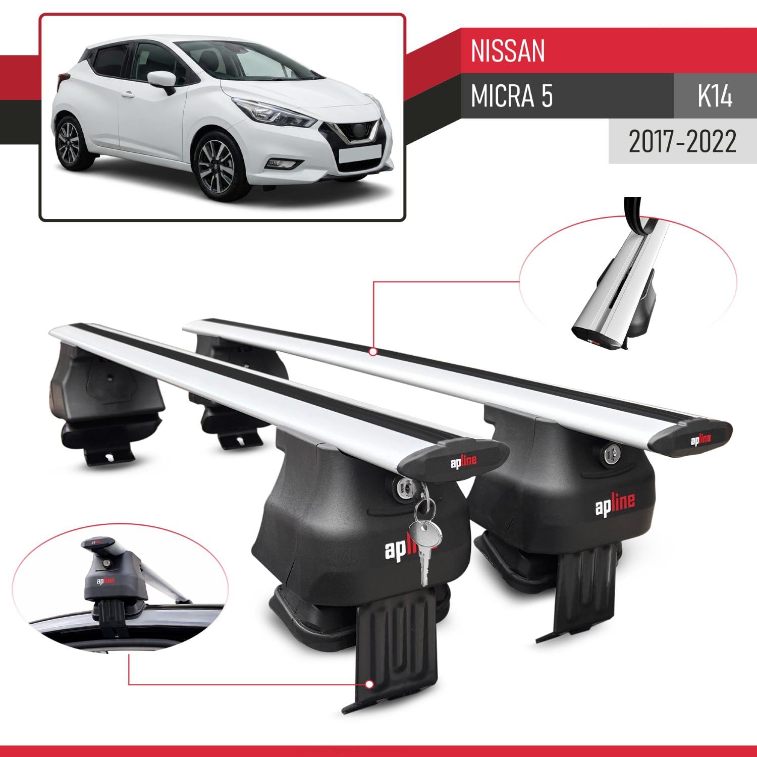 Compatibile con Nissan Micra 5 (K14) 2017-2022 ACE-4 Barre Tetto Portapacchi Auto Barre Portatutto Grigo Alluminio 2 Barre