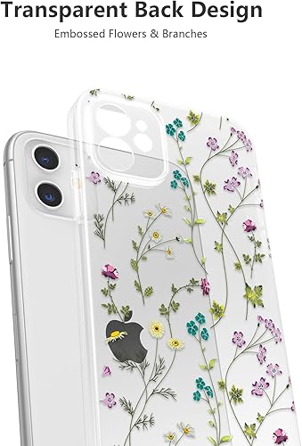 Miniatura 6 de RALEAVO Funda transparente con diseño floral para iPhone 12, diseño de ramas de flores, para niñas y mujeres, delgada, de silicona suave, a prueba