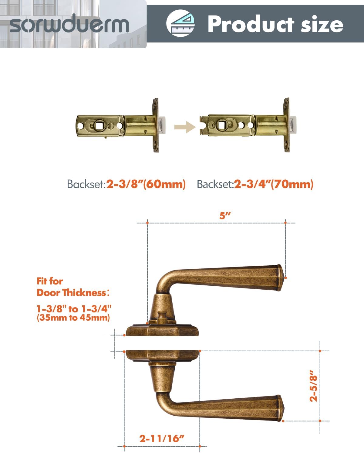 1 Pack Antique Brass Privacy Door Handles Aged Brass Interior Closet Hallway Interior Vintage Door Levers