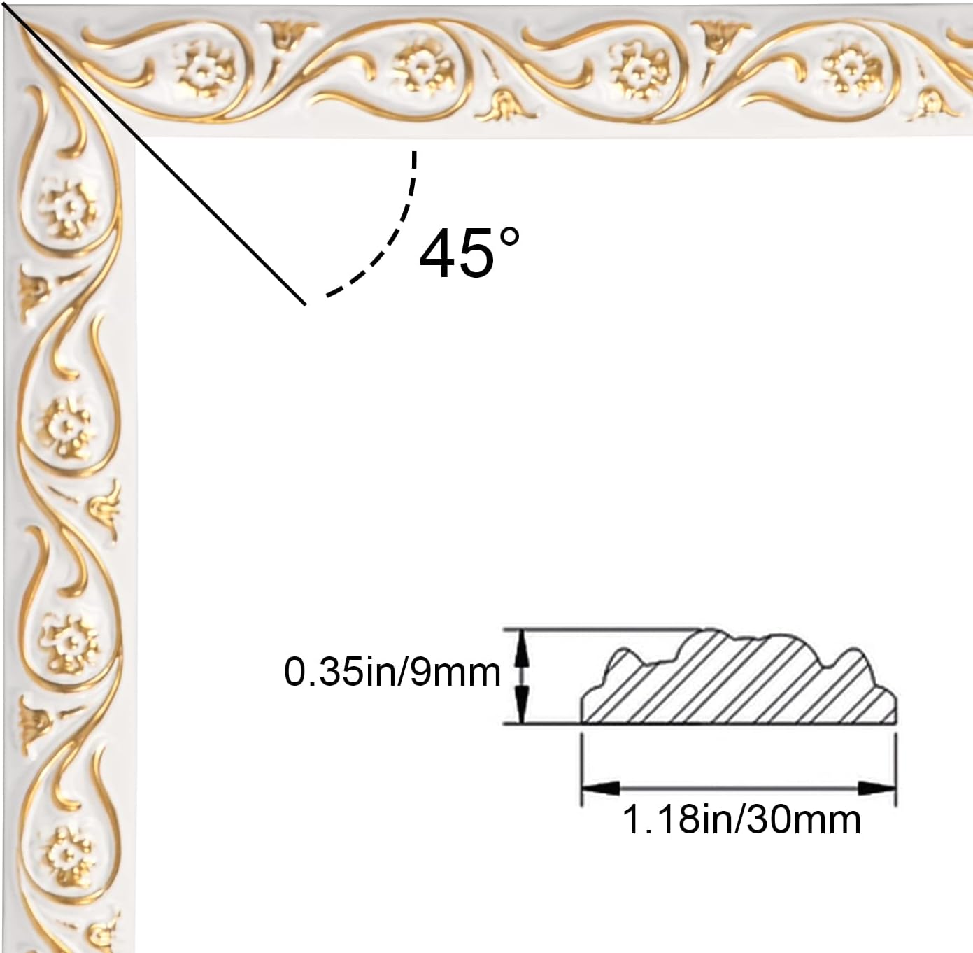 lesolar Crown Molding Ceiling Molding, Flexible Molding Trim Wall Trim 16.4 Feet Peel and Stick Baseboard Molding Trim for Bathroom, Wall Edge, Tile, Mirror Frame, Home Decor(White+Gold)