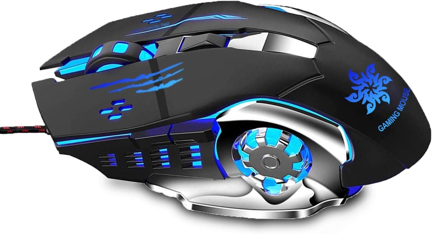 Zinq Technologies 1070 LED Backlight 6 Button USB Gaming Mouse With 3200Dpi, 1.5 Metre Nylon Braided Cable, Ergonomic Design (Black)