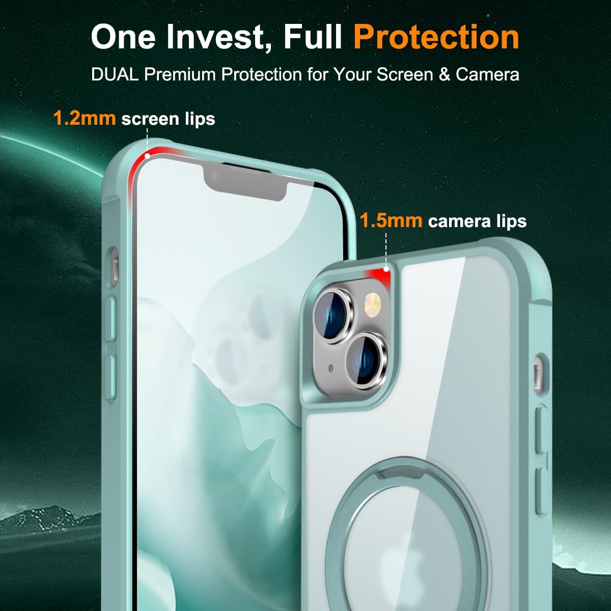Designed for iPhone 15 Case with 360° Rotatable Magnetic Ring Stand [Compatible Mag-Safe] [Military Grade Protection] Translucent Matte Phone Cases for Women Men 6.1'', Green