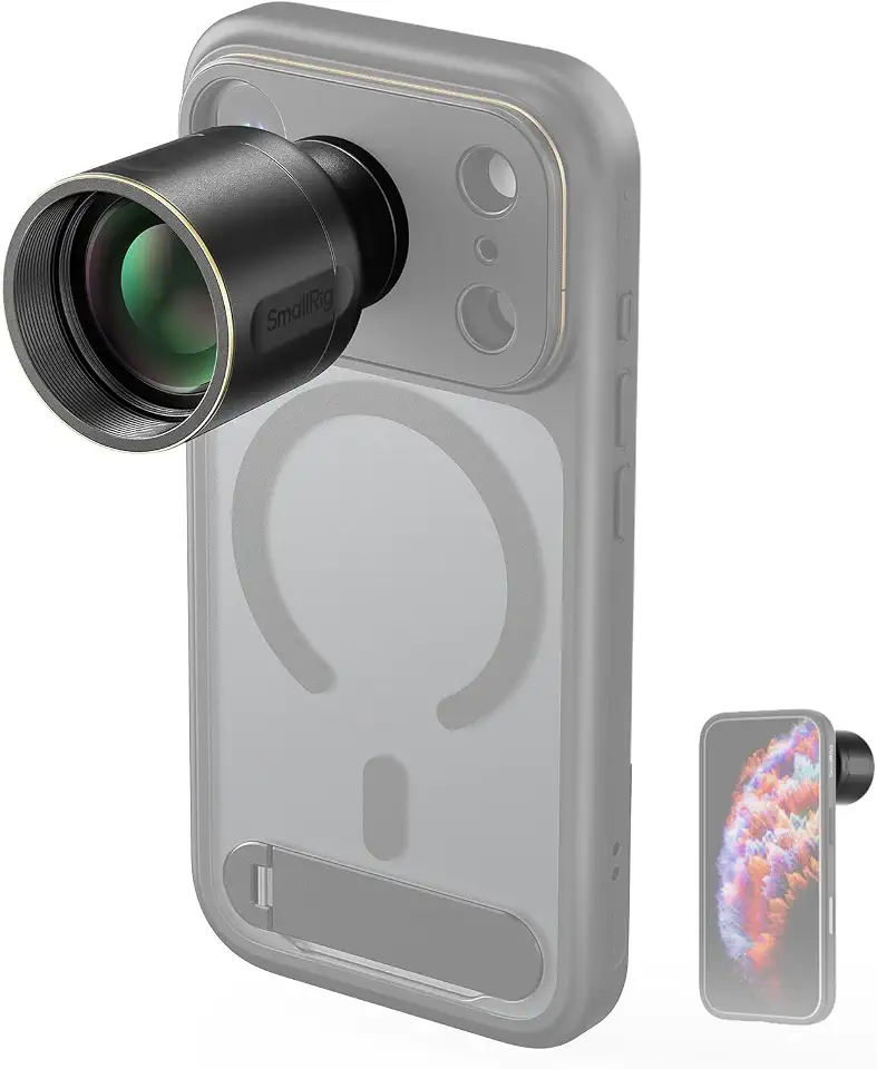 SmallRig Lente teleobjetiva 2X para iPhone 17/16/15 Pro Max, lente HD de ampliação 2X com suporte em T para capa de telefone, compatível com smartphone 4x/5x/8x câmera teleobjetiva - 5920