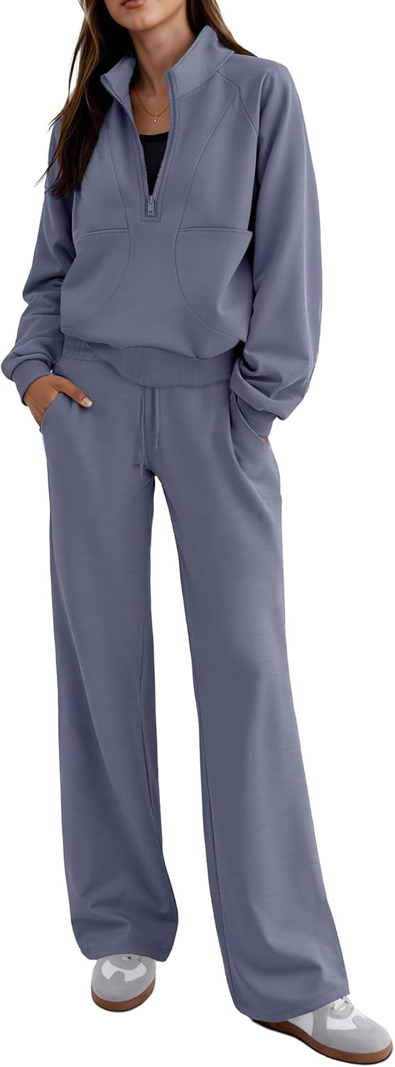 SHESHOW Women 2 Piece Outfits Set Half Zip Sweatshirts Wide Leg Sweatpant Matching Set Tracksuit with Pockets XS-XXL