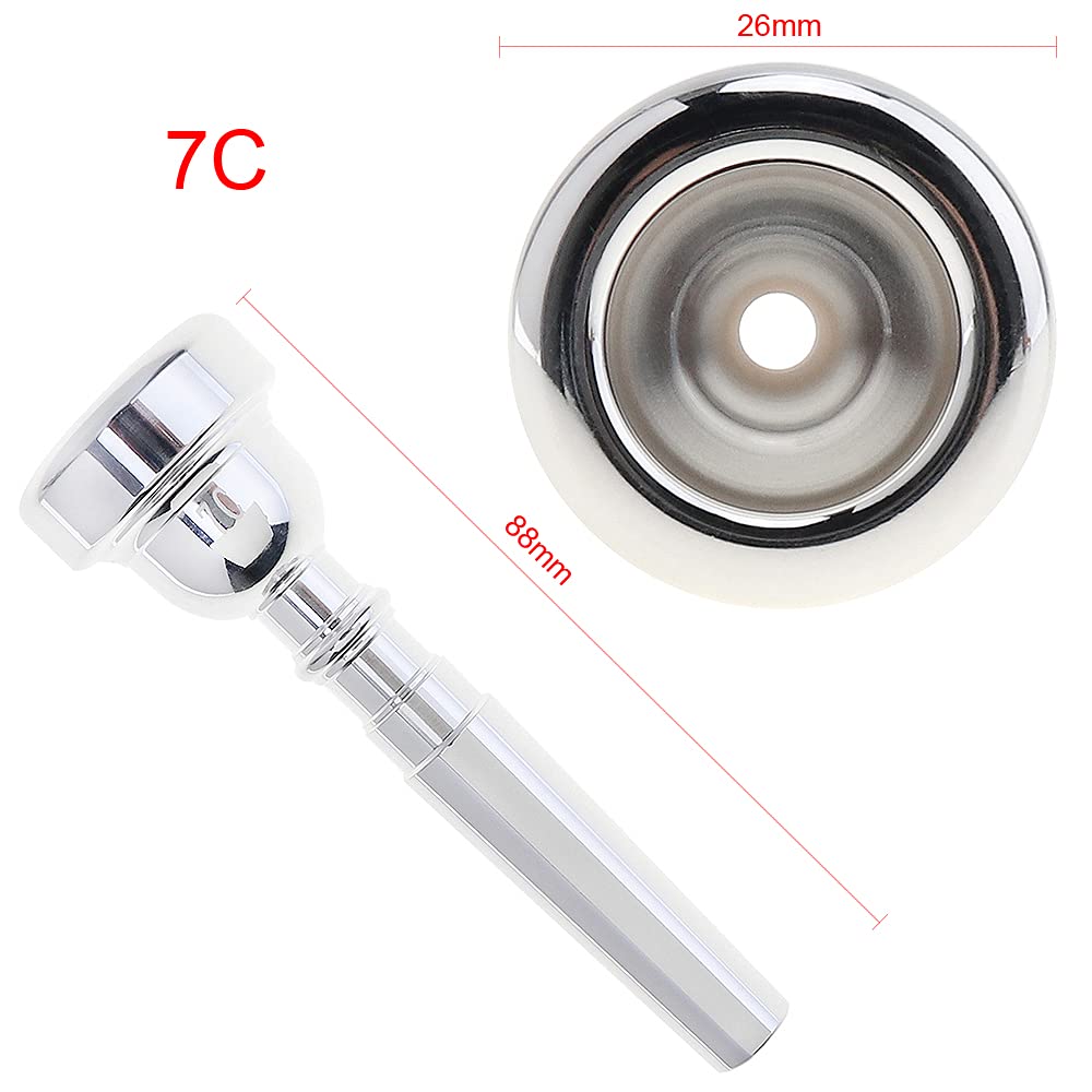 Boquilla para trompeta OriGlam 7C – Boquilla de instrumentos 7C, boquilla de trompeta Bb bañada en plata para principiantes y profesionales