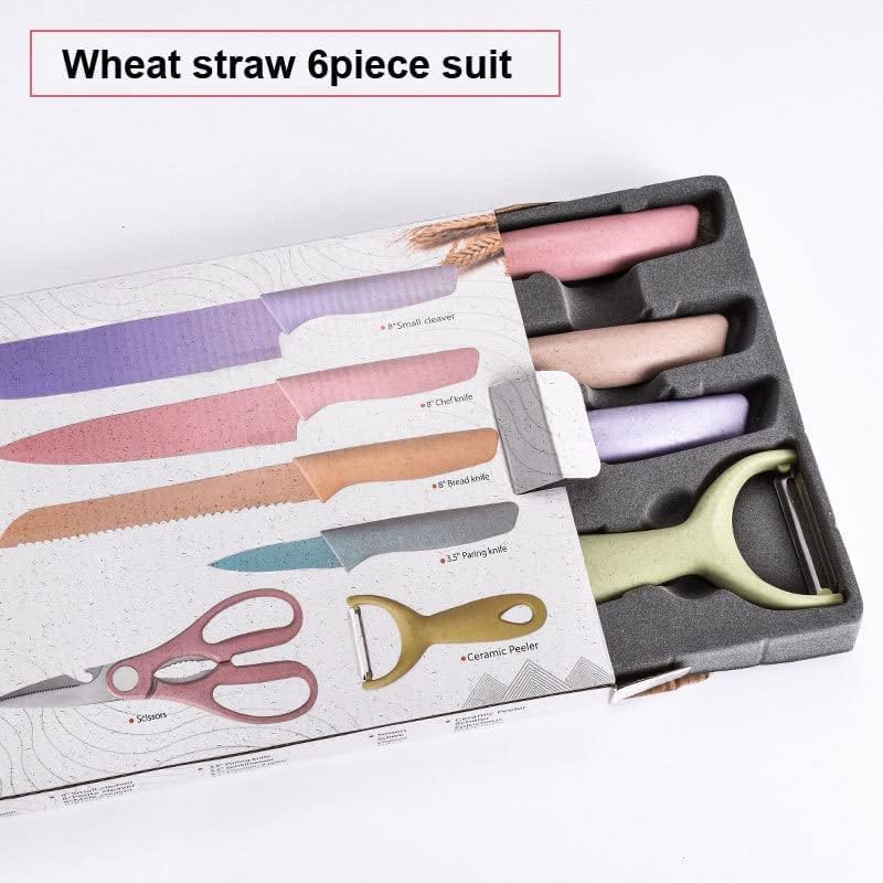Image of Amishri Colorful Kitchen Knife Set with Scissors & Peeler -7-Piece Pastel Stainless Steel Knife Set with Non-Slip Handles for Cutting, Chopping & Slicing Vegetables & Fruits