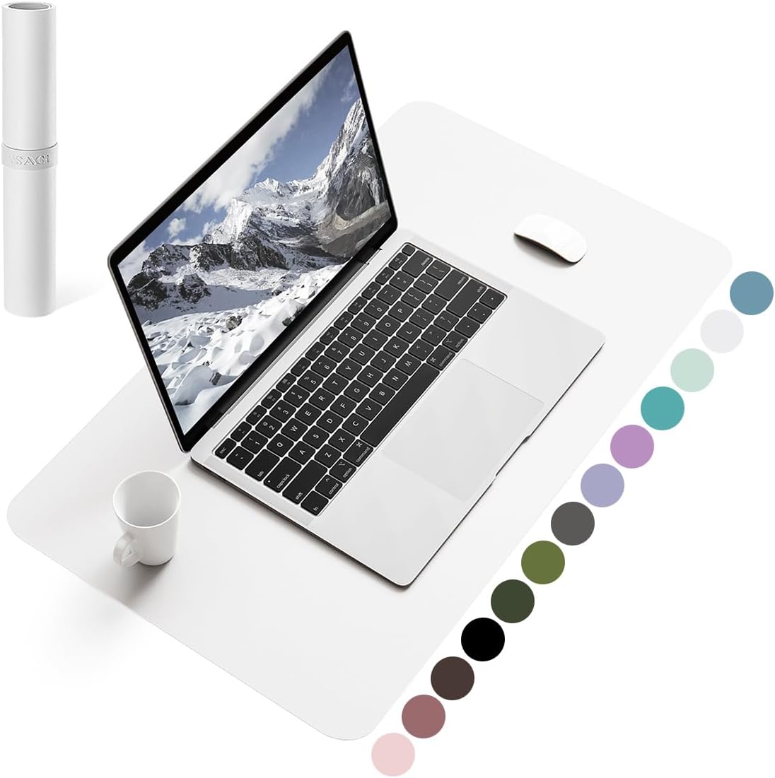 Non-Slip Desk Pad, Waterproof PVC Leather Desk Table Protector, Ultra Thin Large Mouse Pad, Easy Clean Laptop Desk Writing Mat for Office Work/Home/Decor (60 x 35 cm, White)