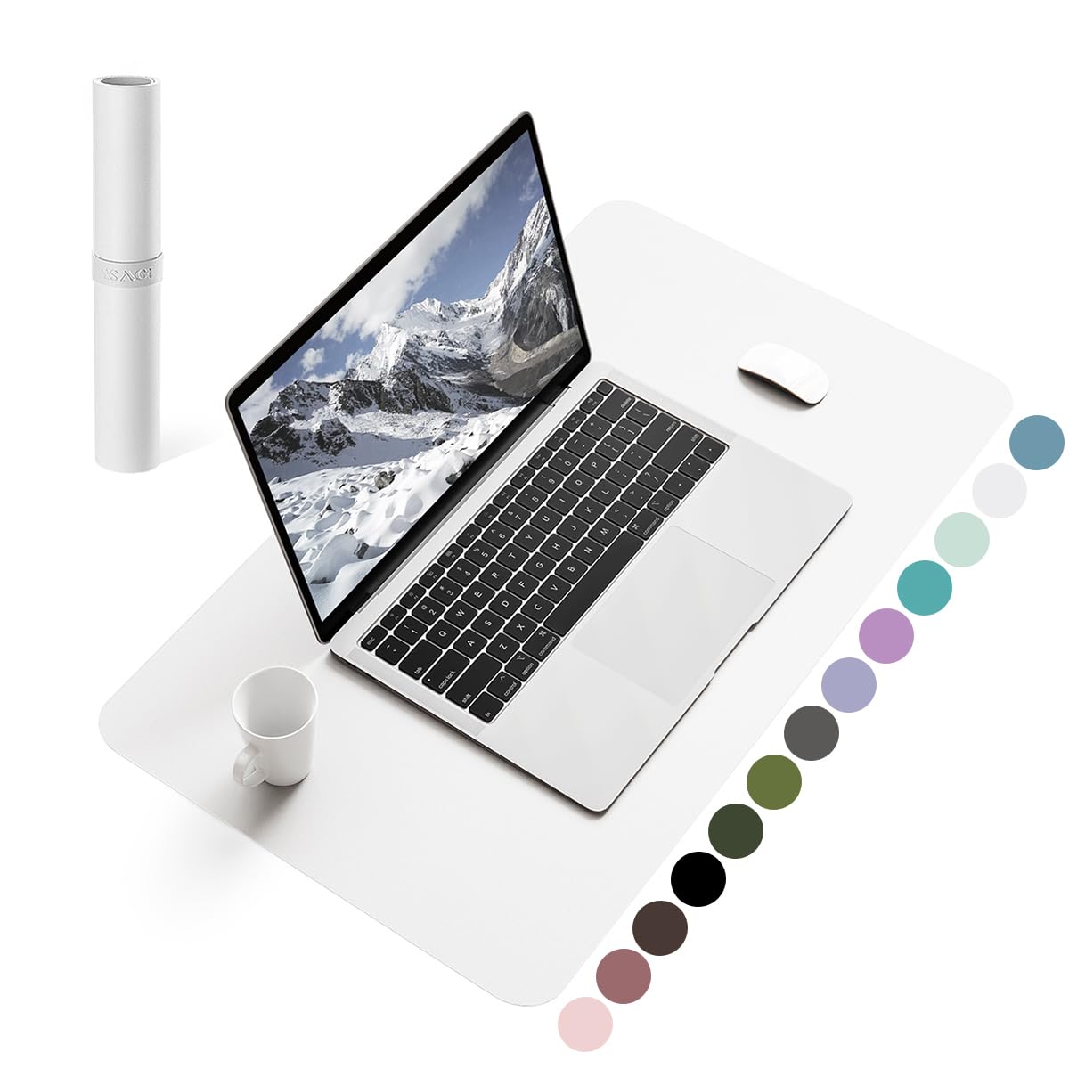 YSAGi Non-Slip Desk Pad, Waterproof PVC Leather Desk Table Protector, Ultra Thin Large Mouse Pad, Easy Clean Laptop Desk Writing Mat for Office Work/Home/Decor (60 x 35 cm, White)