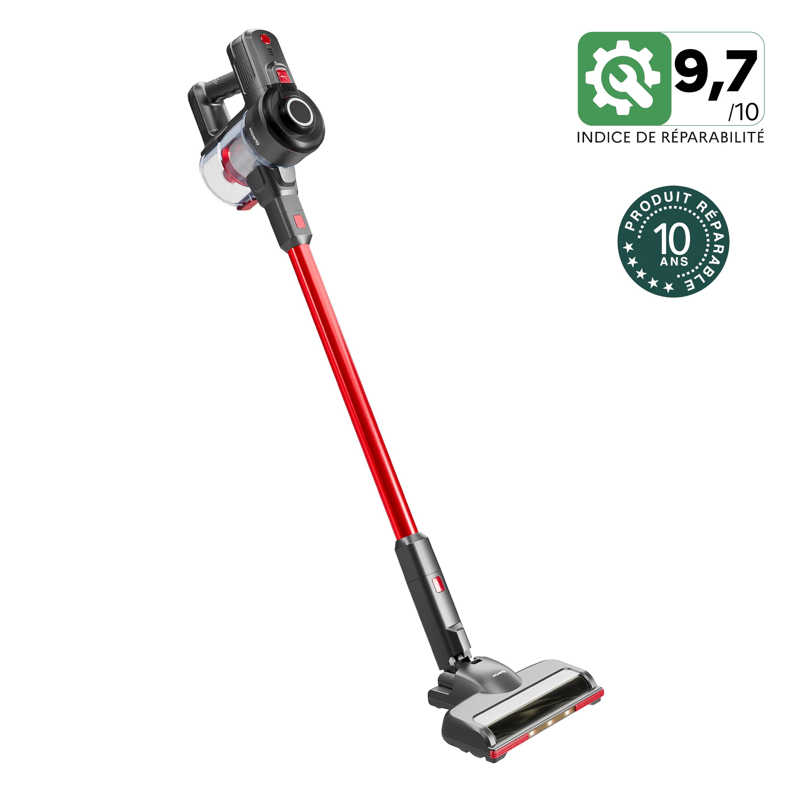 H.Koenig Aspirador Sin Bolsa Sin Cable 22.2v 2 en 1 UP600 PowerClean - Potente - Compacto - Ligero - Silencioso - Mascotas - Cepillo Turbo - Batería de Litio Recargable