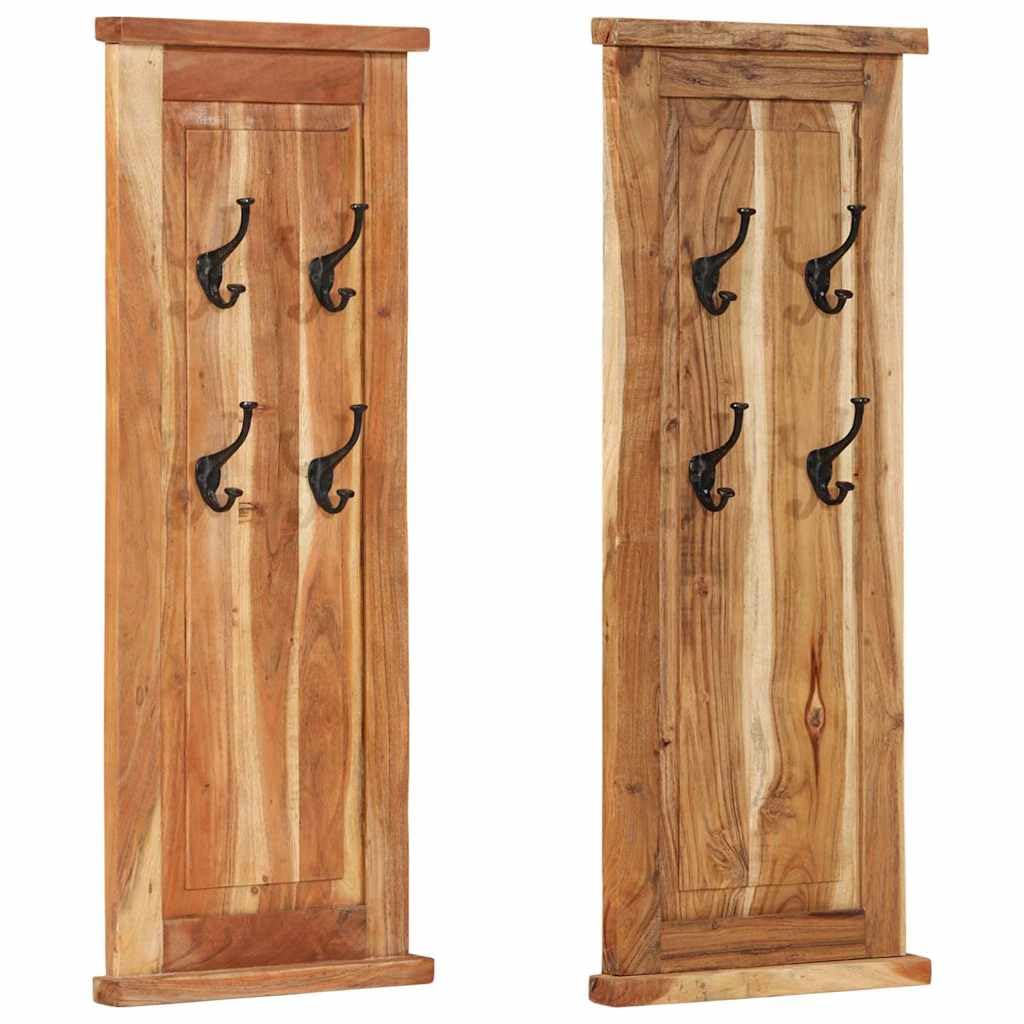 Lot de 2 porte-manteaux muraux en acacia - 38 x 100 cm - Look