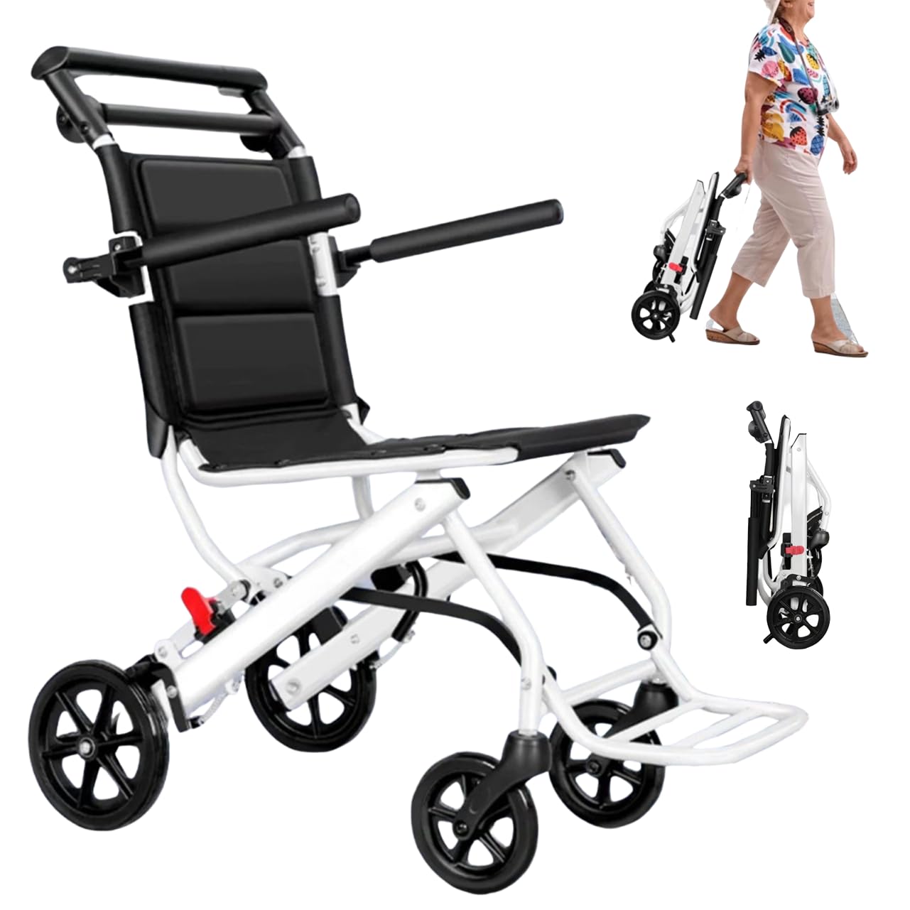 Travel Wheelchair Lightweight, Folding Wheelchair, Transit Travel Wheelchair with Adjustable Safety Harness, Foldable Wheelchairs for Adults, Lightweight Wheelchairs for Adults, 8.2 KG Weight Capacity