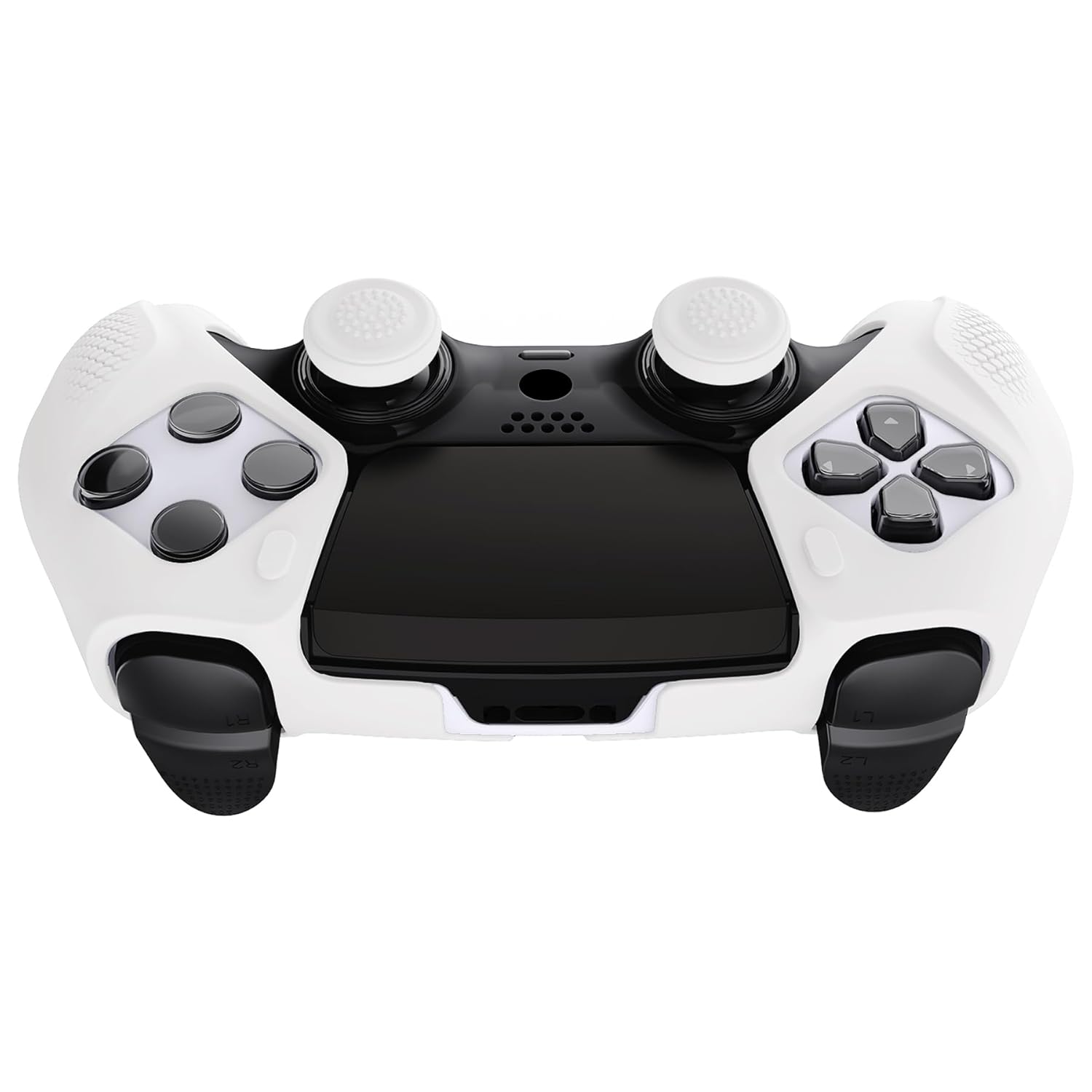 PlayVital Ninja Edition Anti-Slip Half-Covered Silicone Cover Skin for ps5 Edge Controller, Ergonomic Protector Soft Rubber Case for ps5 Edge Wireless Controller with Thumb Grip Caps - White - Image 8