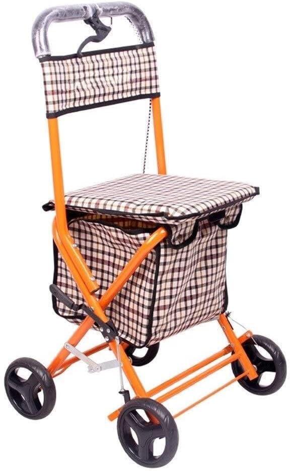 Multi-Function Folding Shopping Cart with Seat for Elderly, Walking Assist Walker with Storage Basket, Steel Frame, PU Wheels, and Handbrake