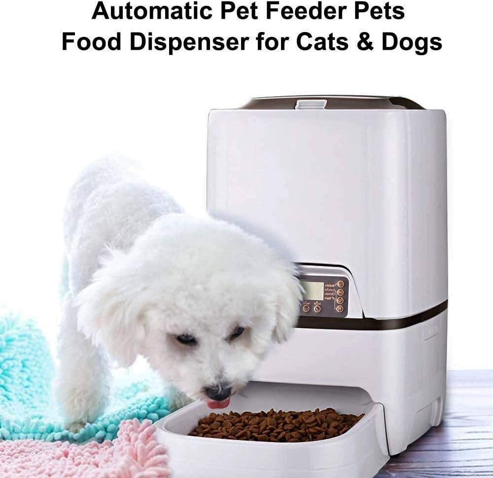Pet Alimentatore Automatico Display LCD Registrazione vocale Timer per erogatore di Cibo per Gatti Controllo programmabile 6L Grande capacità-Bianco-33,5 * 17 * 36 cm