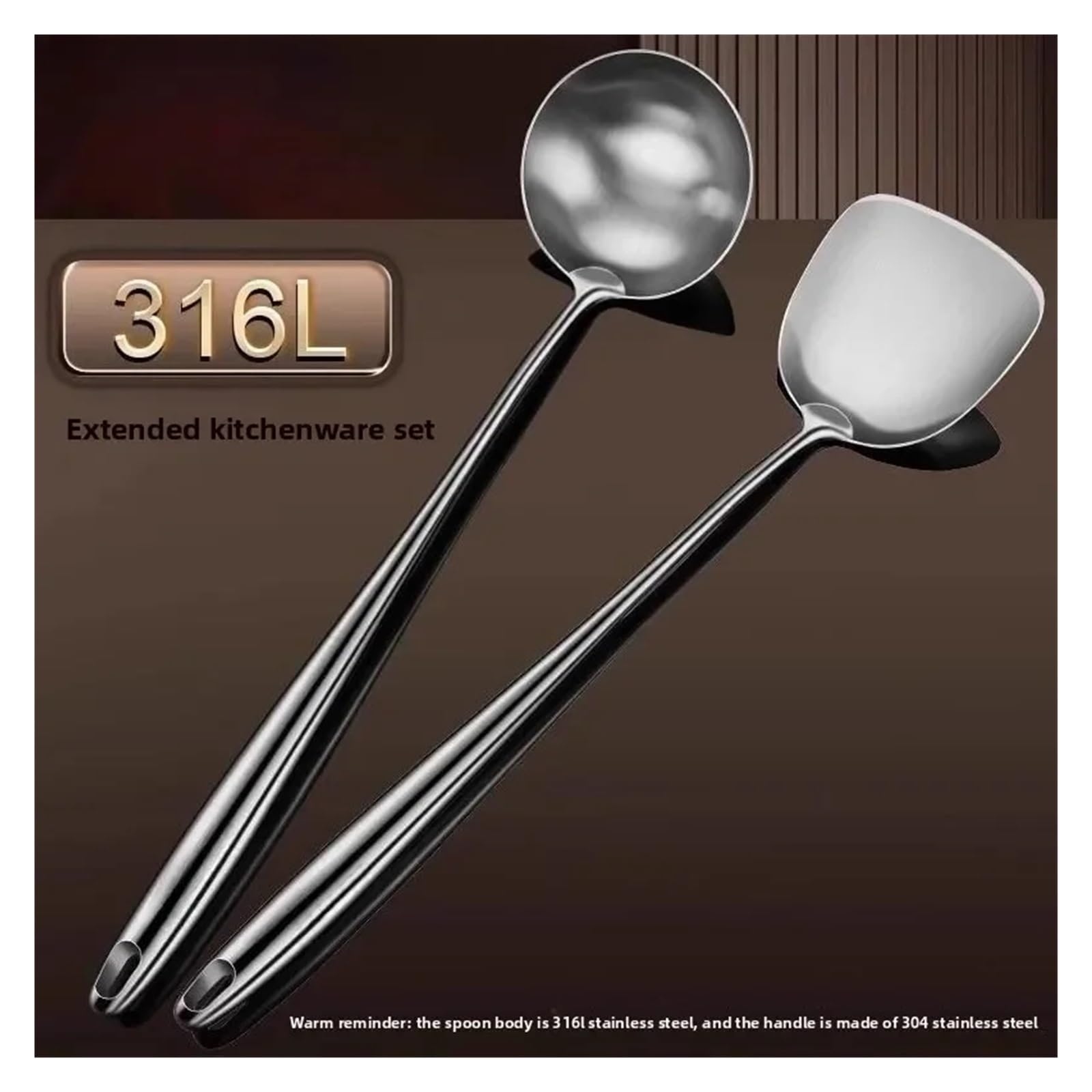 Generico Spatola for Wok in Acciaio Inossidabile 316, Utensili da Cucina in Metallo, Cucchiaio Forato, mestolo, Set di, Accessori(3PCS Set A)