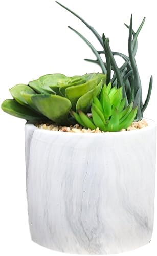Miniatura 2 de Ebros Gift Trío botánico artificial ultra realista arreglo de plantas suculentas en maceta de mármol sintético, hojas suculentas, hogar, jardín,