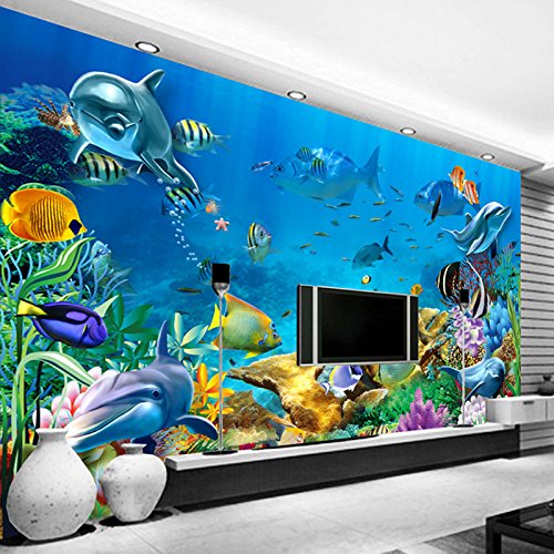 Tapeta Podwodna Ryba Ściana 3D Tapety Fototapety Fototapety 3D Niestandardowy Gigantyczny Plakat Ścienny 3D Do Salonu lub Sypialni 250 cm × 175 cm (szer. x wys.)