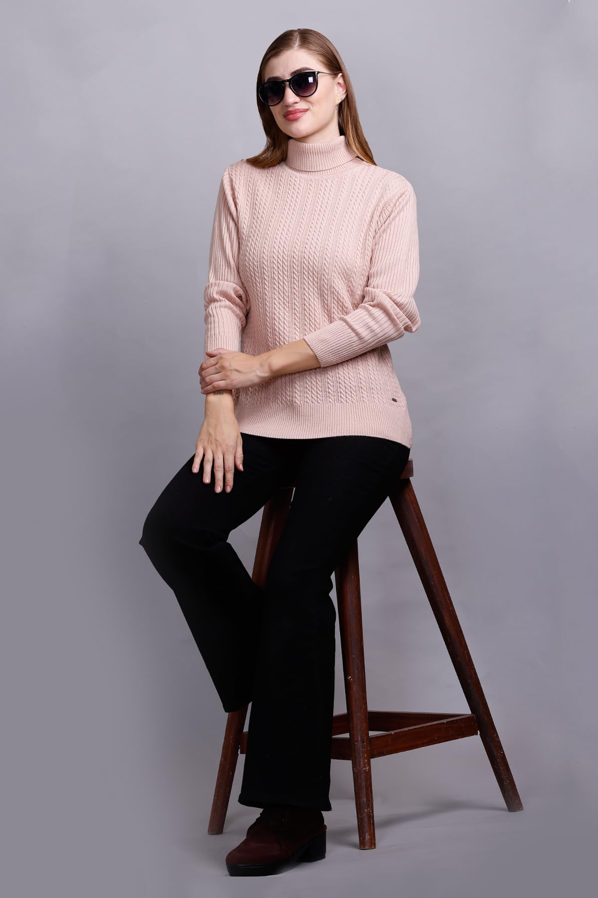 GODFREY Highneck Woollen Full Sleeve Casual Wear Knit Women Sweaters - Medium (M / 36) Rose Pink - Image 7 thumbnail