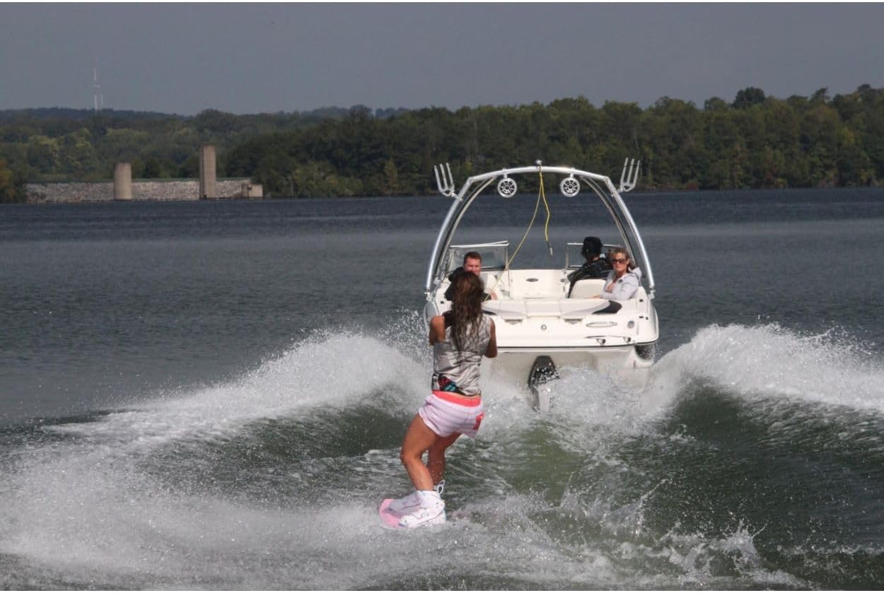 Monster Tower MTE Wakeboard Tower - Quick Release Foldable Design, Zero Torsion Mounts, Swivel Tow, 2.5" Wide Bright-Dipped Anodized Aluminum