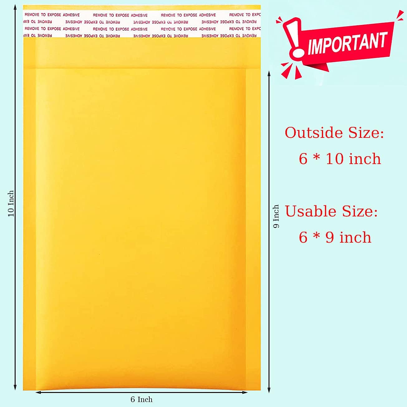 packbabol Kraft Bubble Mailers 6x10 Inch 50 Pcs,Small Self-Sealing Mail Shipping Bags,Yellow Padded Envelopes #0 - Image 2