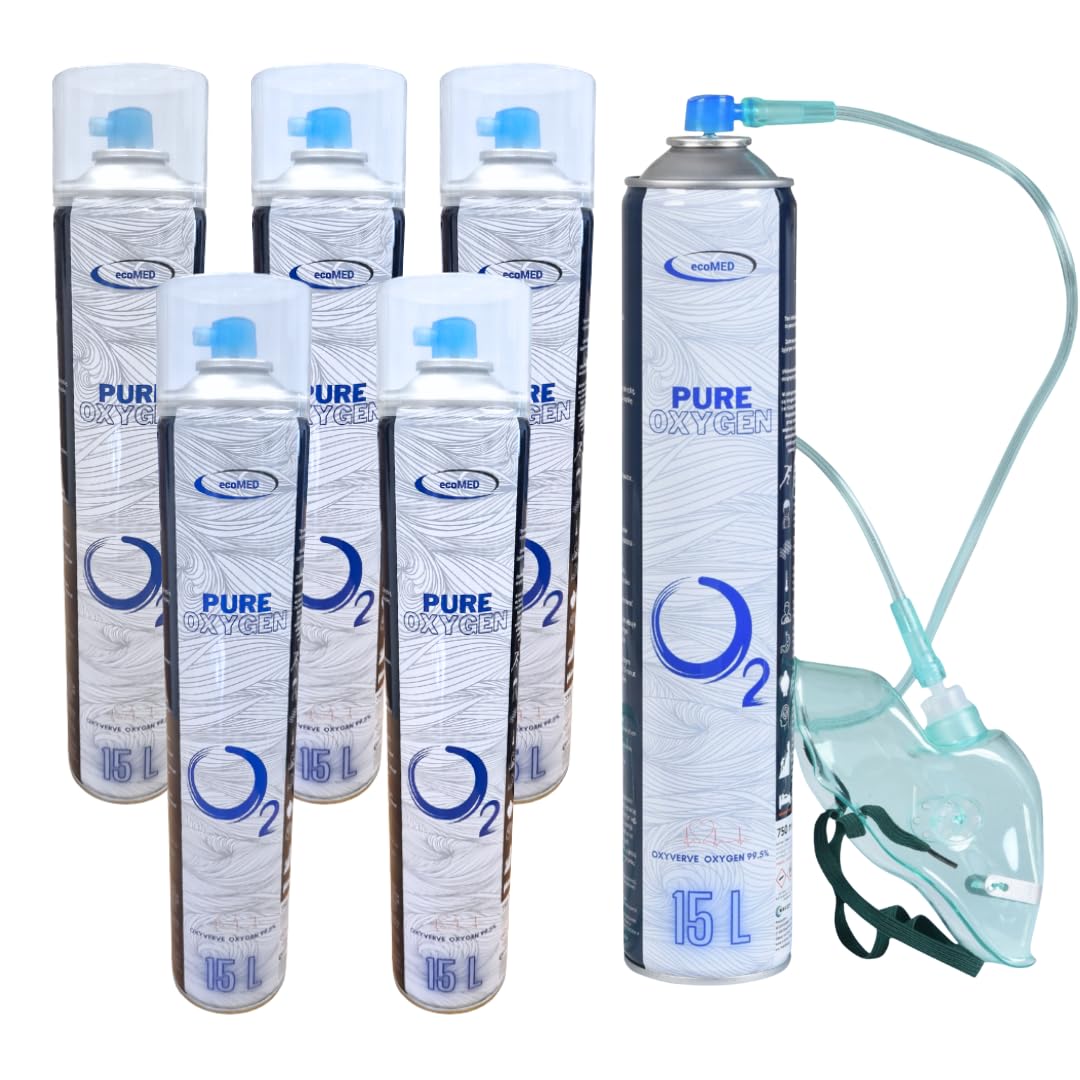 Ossigeno Inalatorio 6x 15L 99,5% - Maschera e Tubo - Bomboletta Portatile