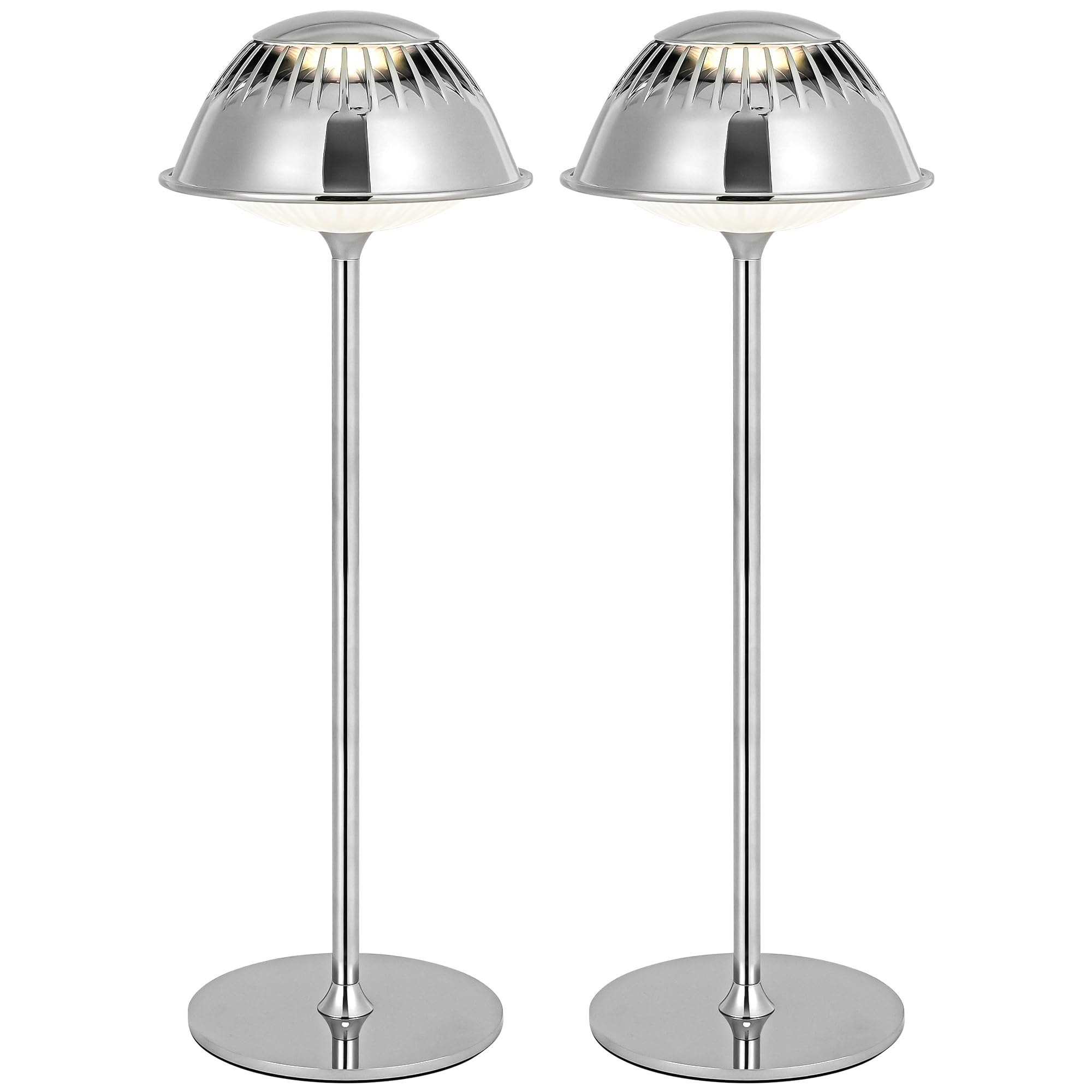 LuminexDesigns 2 Wireless LED Table Lamp Modern - Industrial Silver Metal Design Touch Dimmable, Waterproof Chrome Table Lamp Battery for Bedside, Living Room, Study, Office, Bar  Outdoor