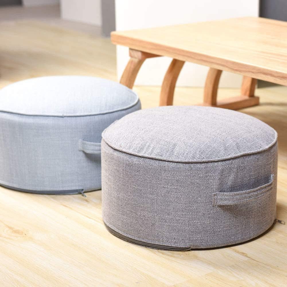 Footstool Round Pouf,Small Ottomans Pouffe Footrest for Sitting,Handle Design for Easy Removal,Small Space for Adults and Kids(Color:Light Brown,Size:40x20cm(16x8inch))